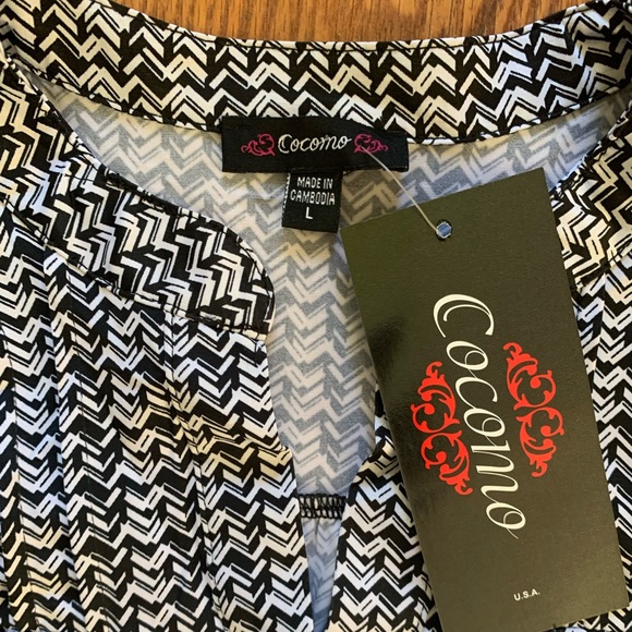 COCOMO Large 3/4 sleeve White Black women’s Pintuck Blouse top shirt - Picture 10 of 10